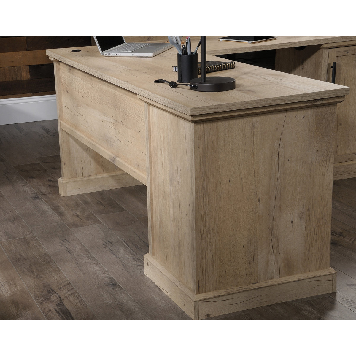 Red Barrel Studio® Prime Oak L-Shaped Desk with Storage | Wayfair